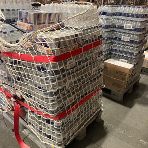 A bespoke load control pallet net with webbing and integrated fittings.