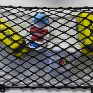 Custom-made frame elastic net for storage of small items.