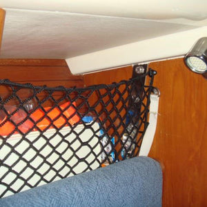 Bespoke elastic net to create extra storage space on a boat (customer photo).