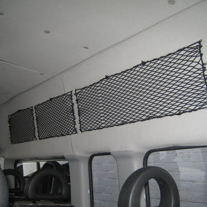 Bespoke elastic net to create storage space on the inside of a van (customer photo).