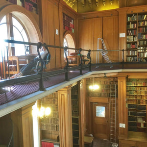 Bespoke frame elastic nets under railings in a library at the University of Oxford (customer photo - read more about the project here).