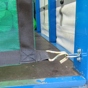 Close-up of the fitting of a load restraint mesh net on the back of a truck (customer photo).