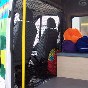 Bespoke cargo net to act as a load control barrier between the seats and the back of the van (customer photo).