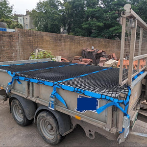 Custom load control net to cover a trailer (customer photo).