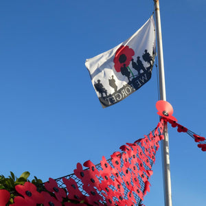 Customer photo of a custom-made net incorporated into their Remembrance Day poppy display.
