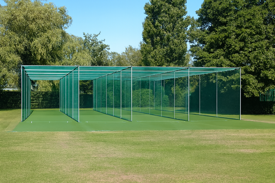 4 Bay Heavy Duty Fixed Frame Cricket Cage & Net 18.32m x 14.64m