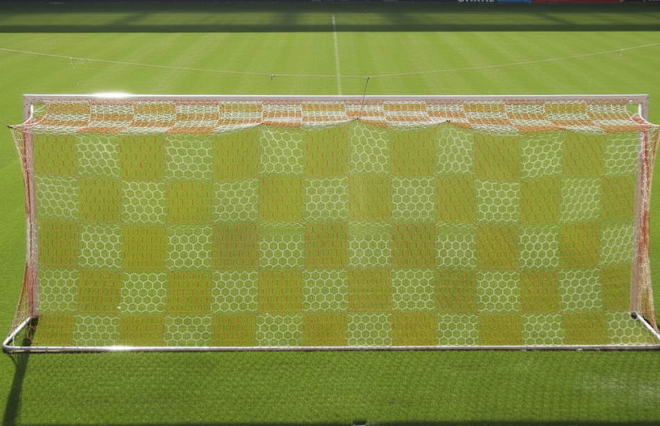 Pair of Full Size Box Style Football Nets 24ft 7in x 8ft 2in - Hexagonal Mesh - Chequered Pattern