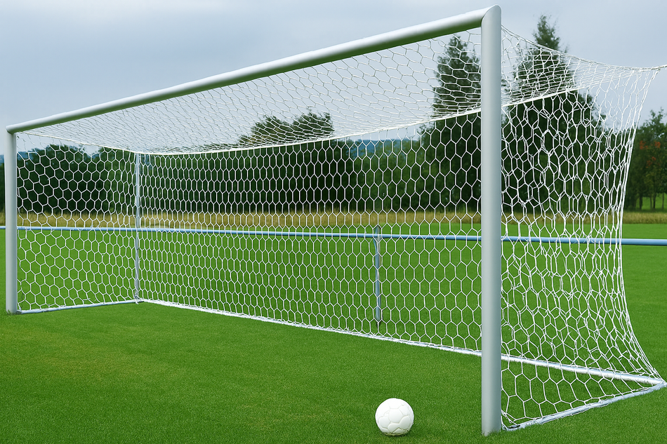 Pair of Full Size Box Style Football Goal Nets 24ft 7in x 8ft 2in - Hexagonal Mesh