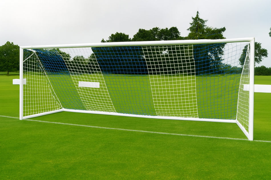 Pair of Full Size International Style Heavy Duty Football Goal Nets 24ft x 8ft - Vertical Stripe - 4mm Diameter