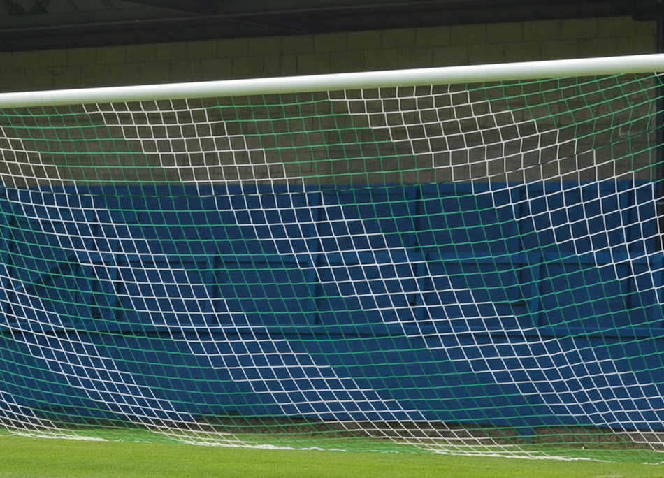Single Full Size Continental Football Goal Net 24ft 7in x 8ft 2in - 2 Colour Diagonal Stripe