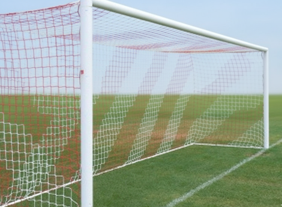 Pair of Full Size Box Style Football Goal Nets 24ft 7in x 8ft 2in - Diagonal Stripe - 4mm Diameter