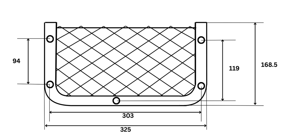 Kunststoffgerahmtes, nicht elastisches Aufbewahrungsnetz 325 mm x 168,5 mm - feuerfest