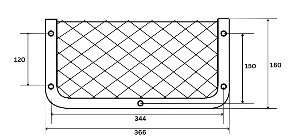 Kunststoffgerahmtes, nicht elastisches Aufbewahrungsnetz 366 mm x 180 mm - feuerfest