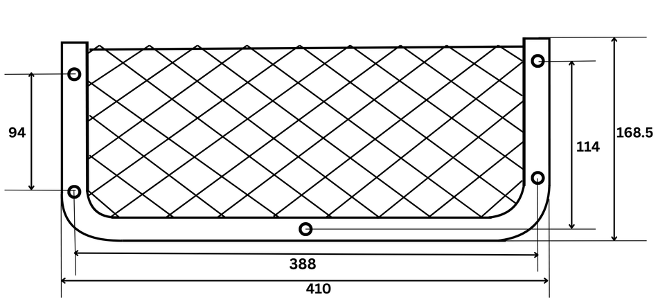 Kunststoffgerahmtes, nicht elastisches Aufbewahrungsnetz 410 mm x 168,5 mm - feuerfest