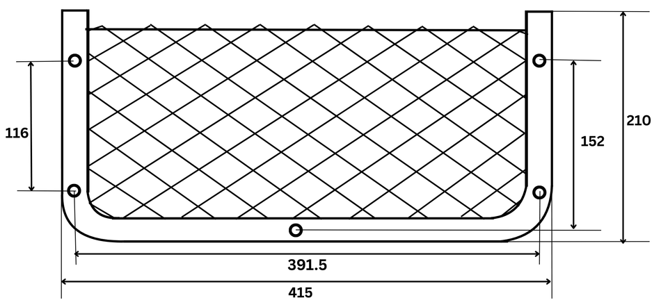 Aufbewahrungsnetz mit Kunststoffrahmen, nicht elastisch, 415 mm x 210 mm