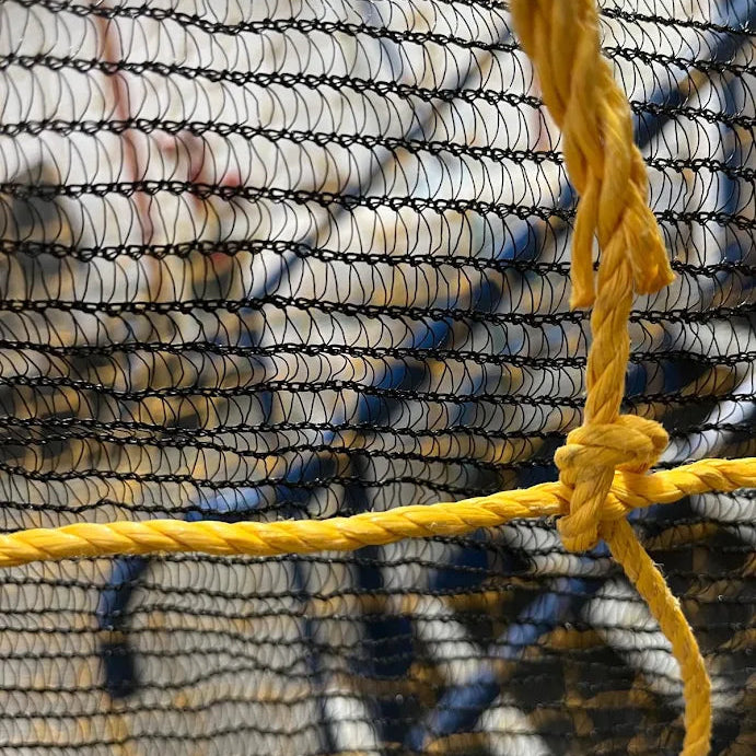 Extra Heavy Duty Certified Hoist Net 1.5T SWL 10m x 10m Yellow with Mesh Overlay