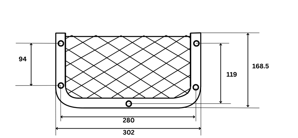 Kunststoffgerahmtes, nicht elastisches Aufbewahrungsnetz 302 mm x 168,5 mm - feuerfest
