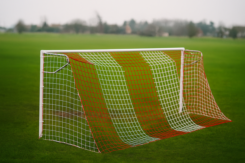 Pair of Full Size Continental Football Goal Net 24ft 7in x 8ft 2in - 2 Colour Vertical Stripe