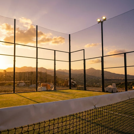 Black padel ball stop and court divider net with 45mm mesh