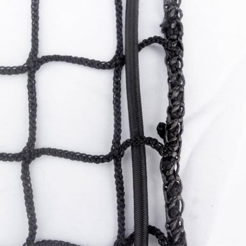 Black knotless netting with reinforced edge and bungee cord