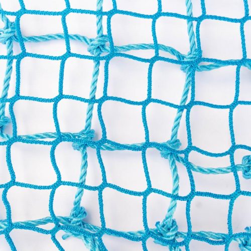 Blue knotted hoist net with blue knotless net overlayed