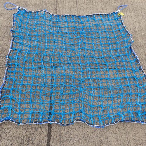 Blue knotted hoist net with blue knotless net overlayed