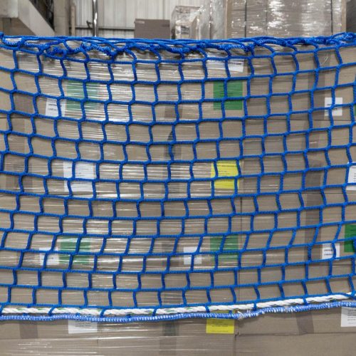 Blue pallet net with border rope and carabine clips