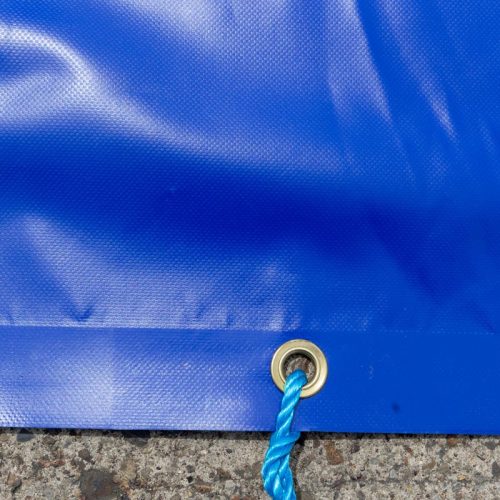 Blue PVC cover with eyelet and tie rope