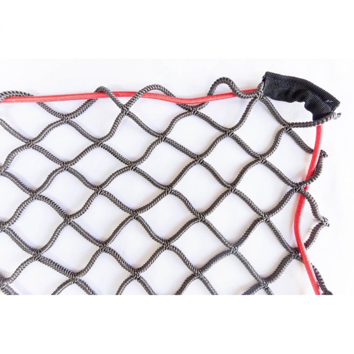 Grey Elasticated Cargo net with Red bungee cord threaded mesh approx 50mm