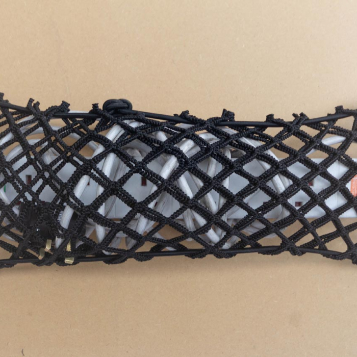 Custom double layer elastic net pouch for storage of an extension cord