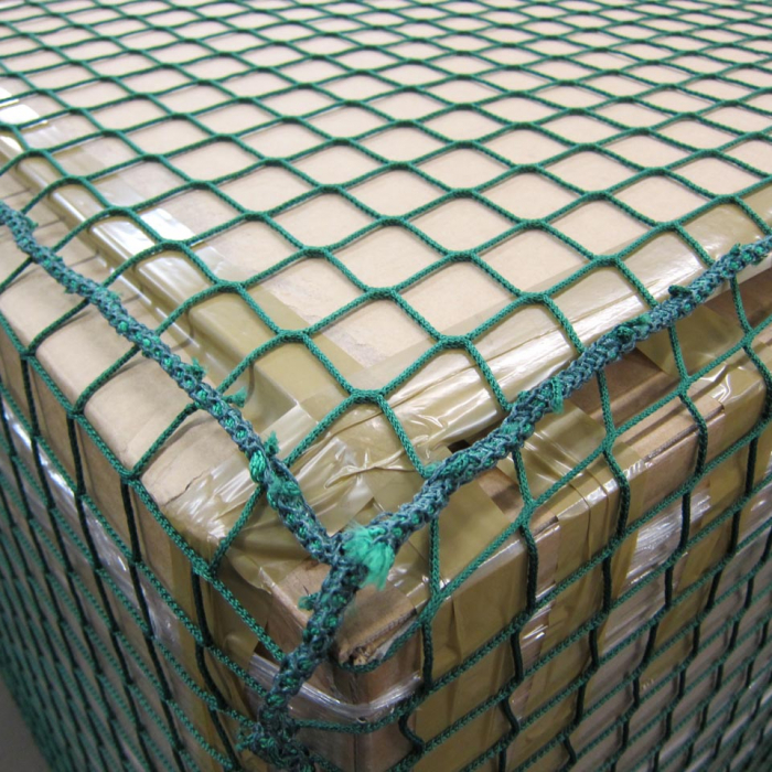 Close-up of dark green pallet cover net.