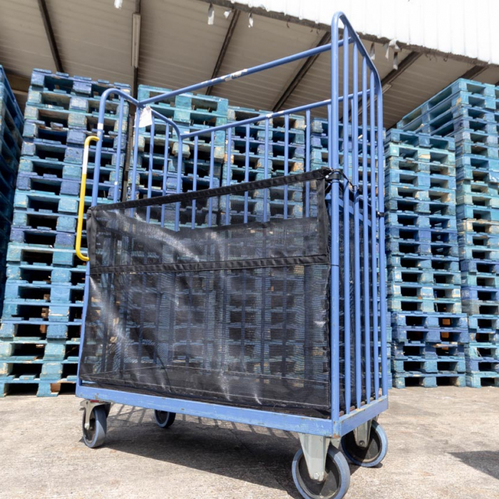 Black Heavy Duty Mesh Roll Cage Net for Blue Trolley with fittings