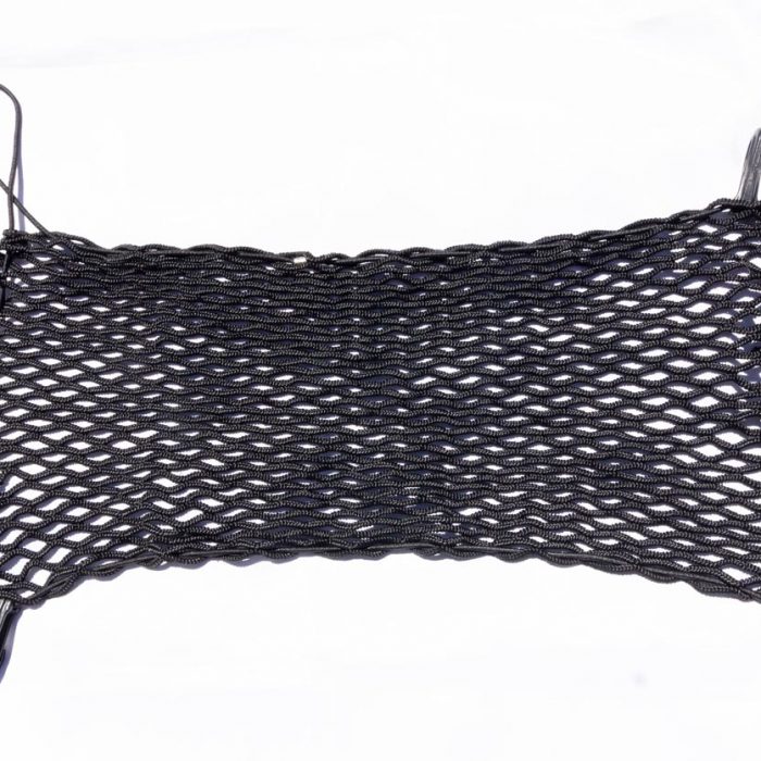 Elasticated netting with bungee threaded and plastic hook at each corner